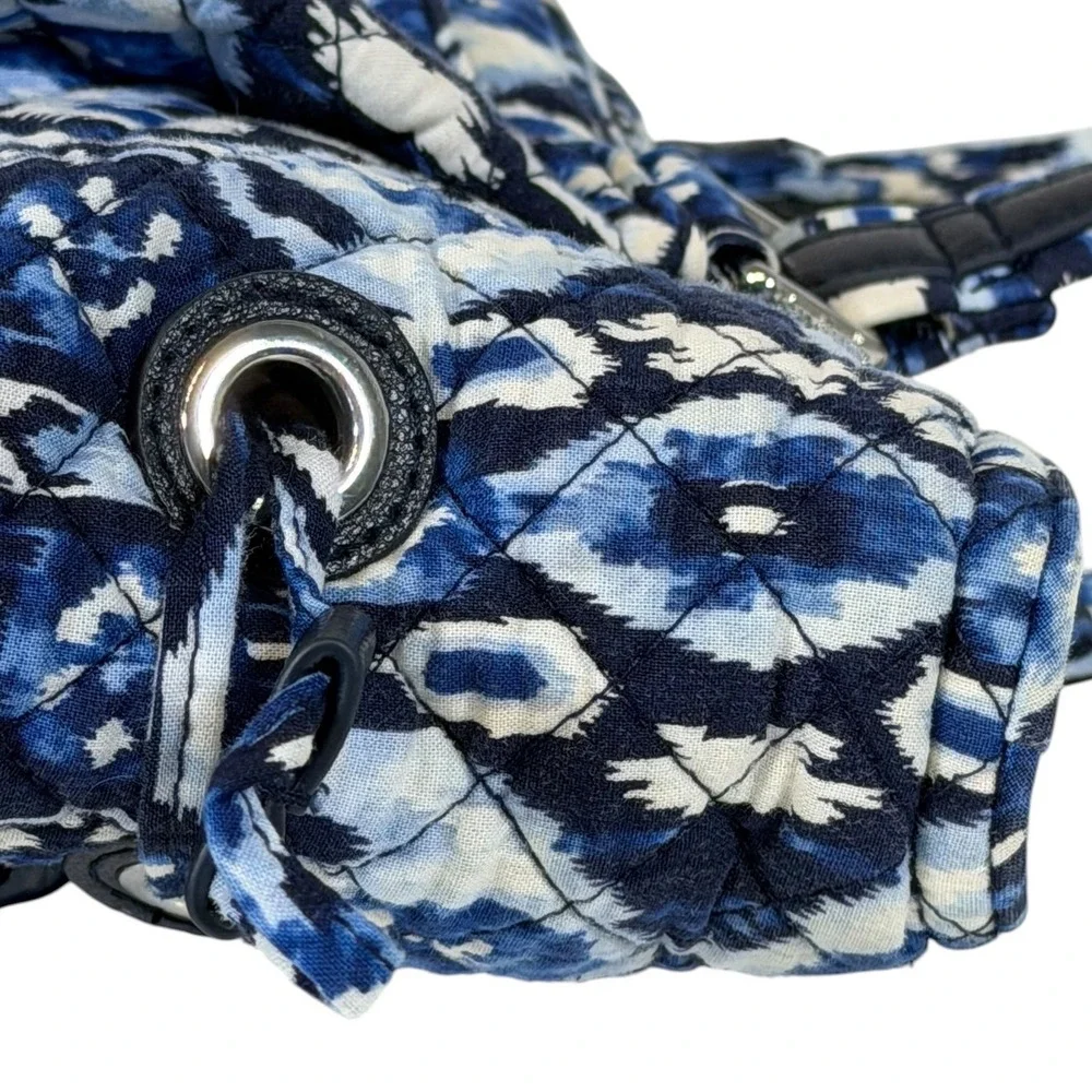 Vera Bradley Island Glenna Indigo Ikat Quilted Satchel Shoulder Bag Blue White